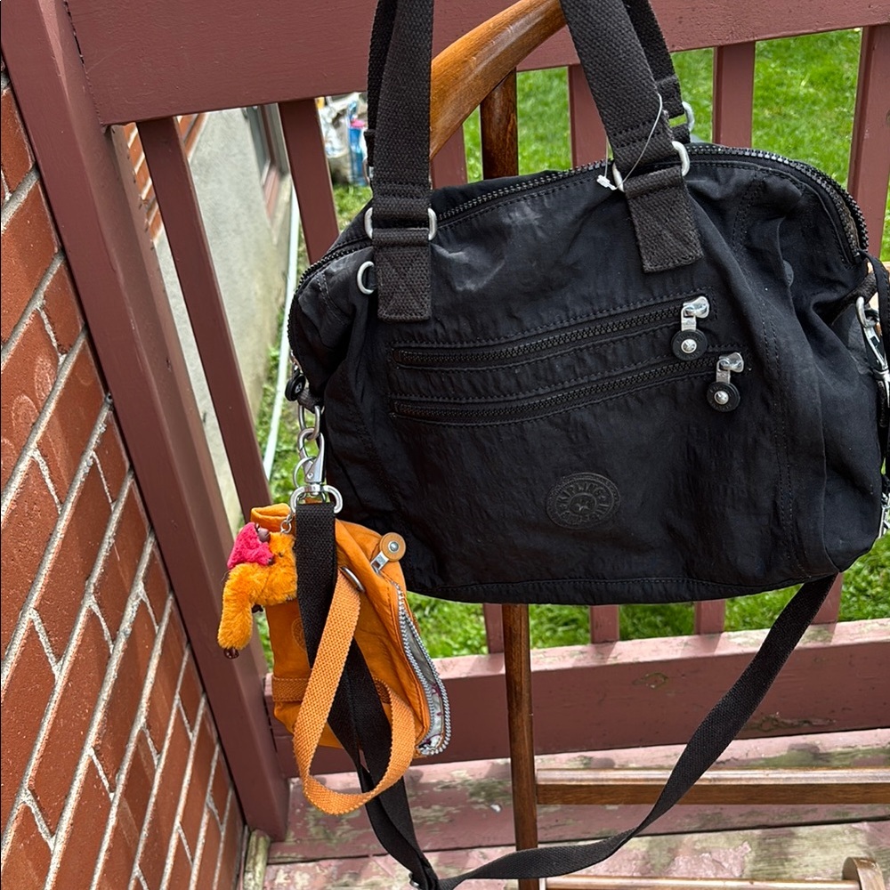 2 Kipling Black Shoulder Bag with Adjustable Strap and Silver Hardware